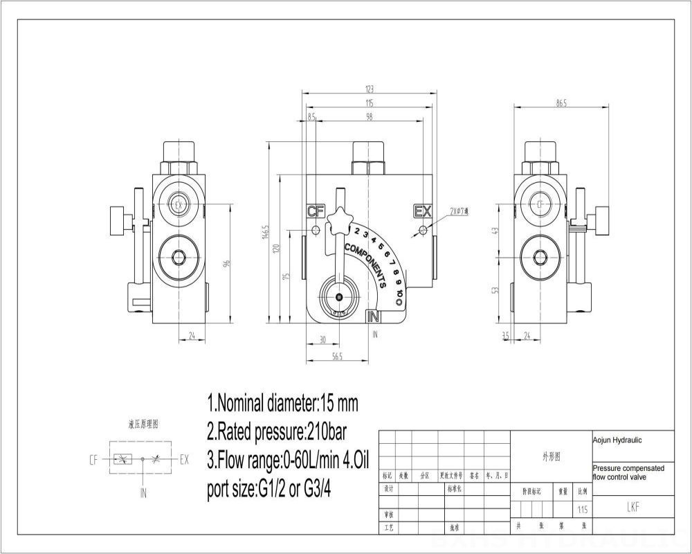 LKF60 Manual 1 carrete Válvula de control de flujo drawing image