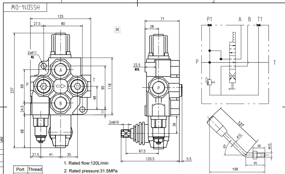 SD14 Manual 1 carrete Válvula direccional monobloque drawing image