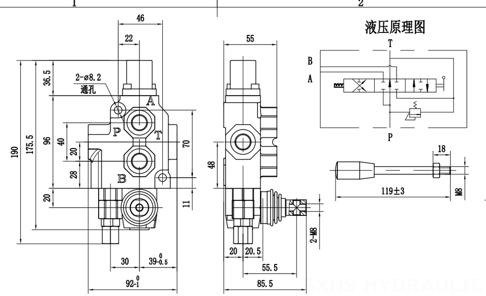 SD4 Manual 1 carrete Válvula direccional monobloque drawing image