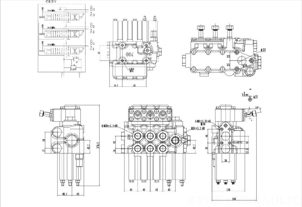 MP80 Manual 3 carretes Distribuidor hidráulico drawing image