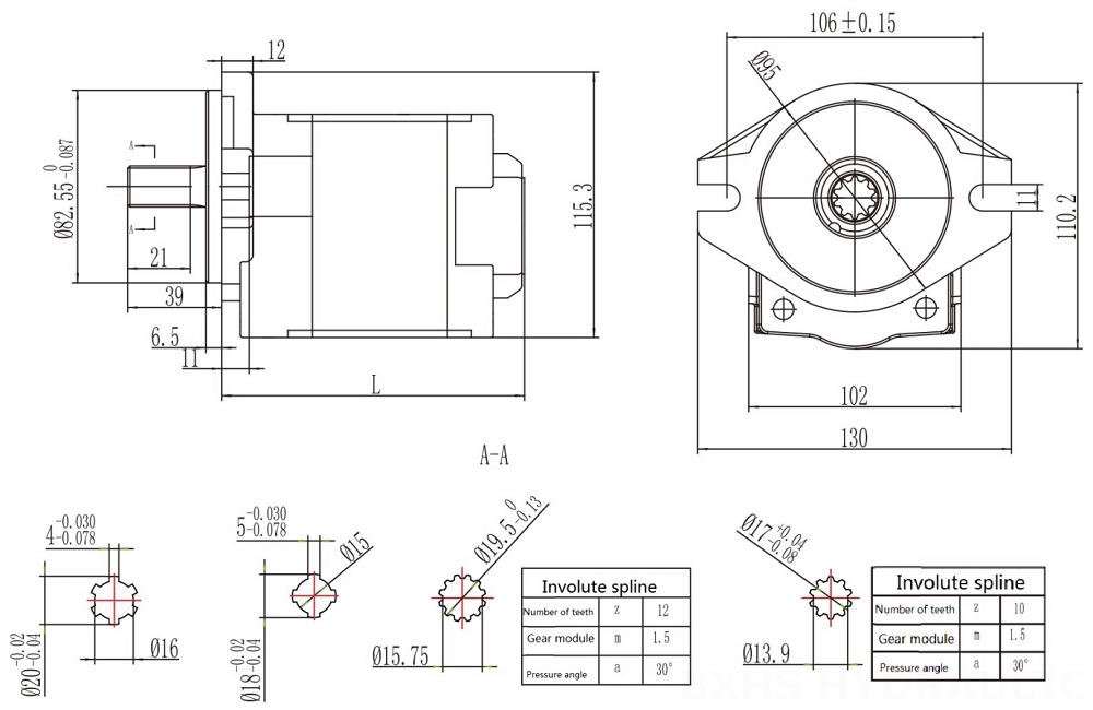 CBHS-F532 32 cc/rev Bomba hidráulica de engranajes drawing image