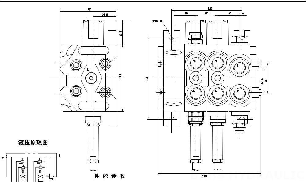 DCV60 Cable 3 carretes Válvula direccional seccional drawing image