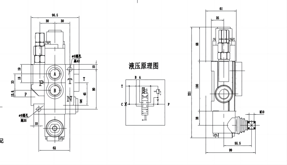 P40-G12-G38-OTW Manual 1 carrete Válvula direccional monobloque drawing image