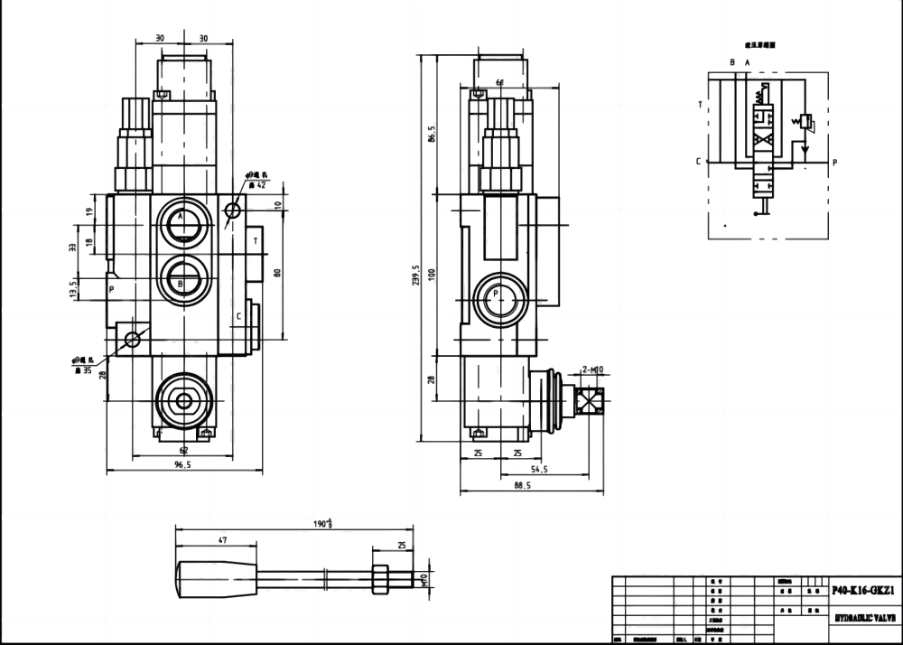 P40-QTW1 Manual 1 carrete Válvula direccional monobloque drawing image