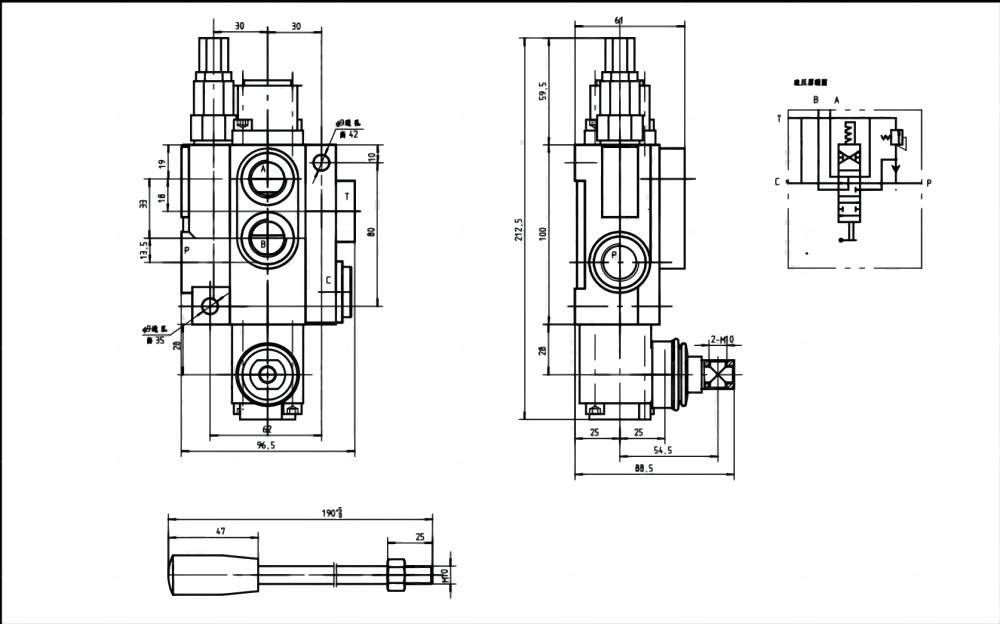 P40-G12-YW Manual 1 carrete Válvula direccional monobloque drawing image