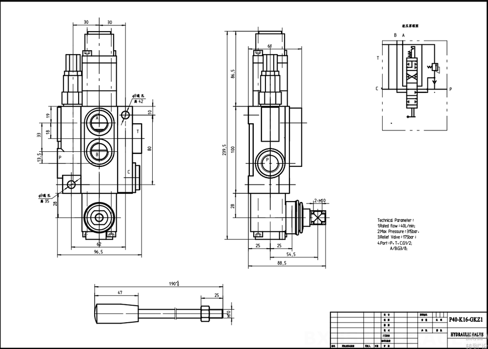 P80-G12-1OW Manual 1 carrete Válvula direccional monobloque drawing image