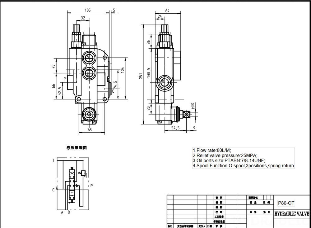 P80-U78-1OT Manual 1 carrete Válvula direccional monobloque drawing image