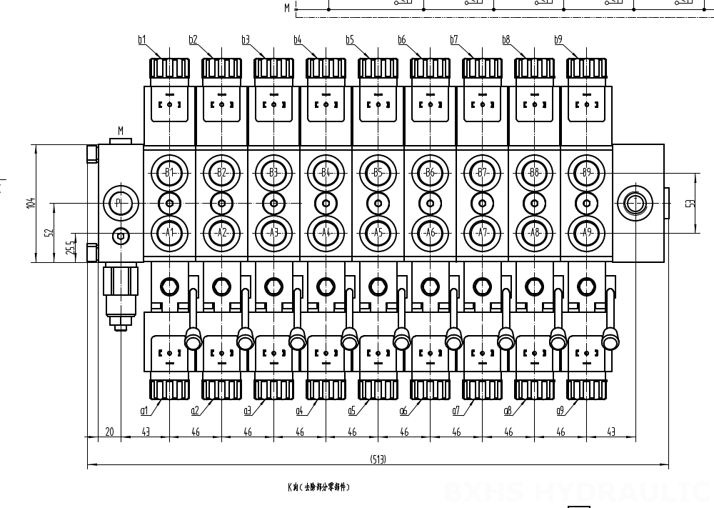 DCV58 Solenoide 9 carretes Válvula direccional seccional drawing image