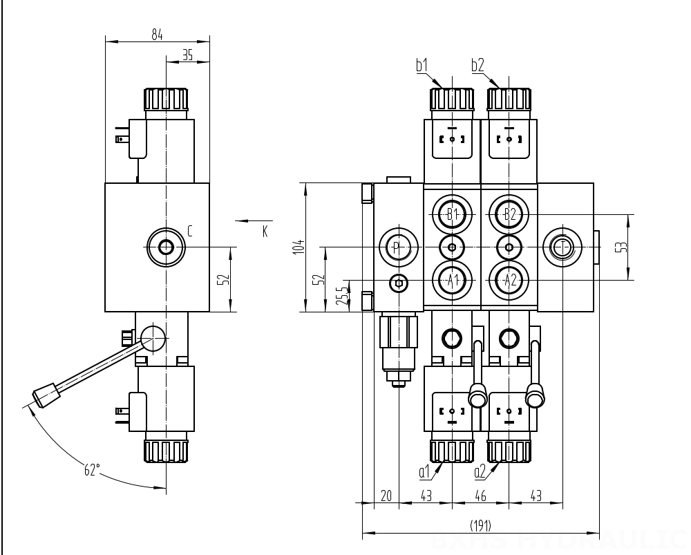 DCV58 Solenoide 2 carretes Válvula direccional seccional drawing image