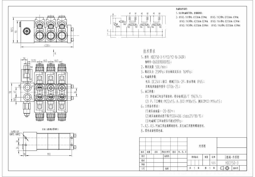 HDCF50 Solenoide 3 carretes Válvula de control de solenoide drawing image