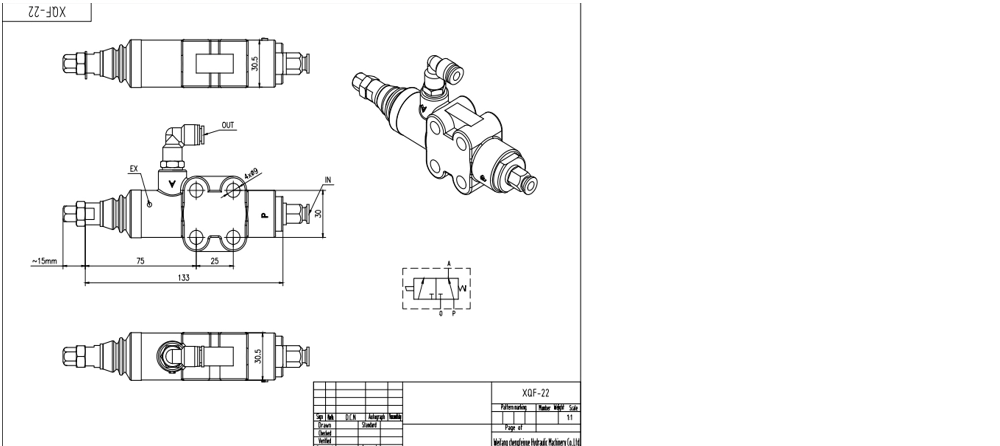 XQF-22A Neumático 1 carrete Válvula direccional monobloque drawing image