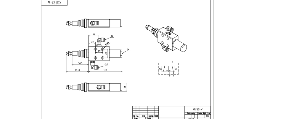 XQF-22W Neumático 1 carrete Válvula direccional monobloque drawing image