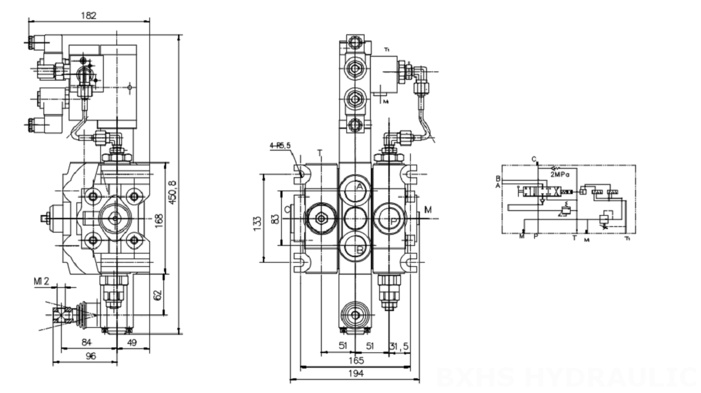 DCV200 Electrohidráulico 1 carrete Válvula direccional seccional drawing image