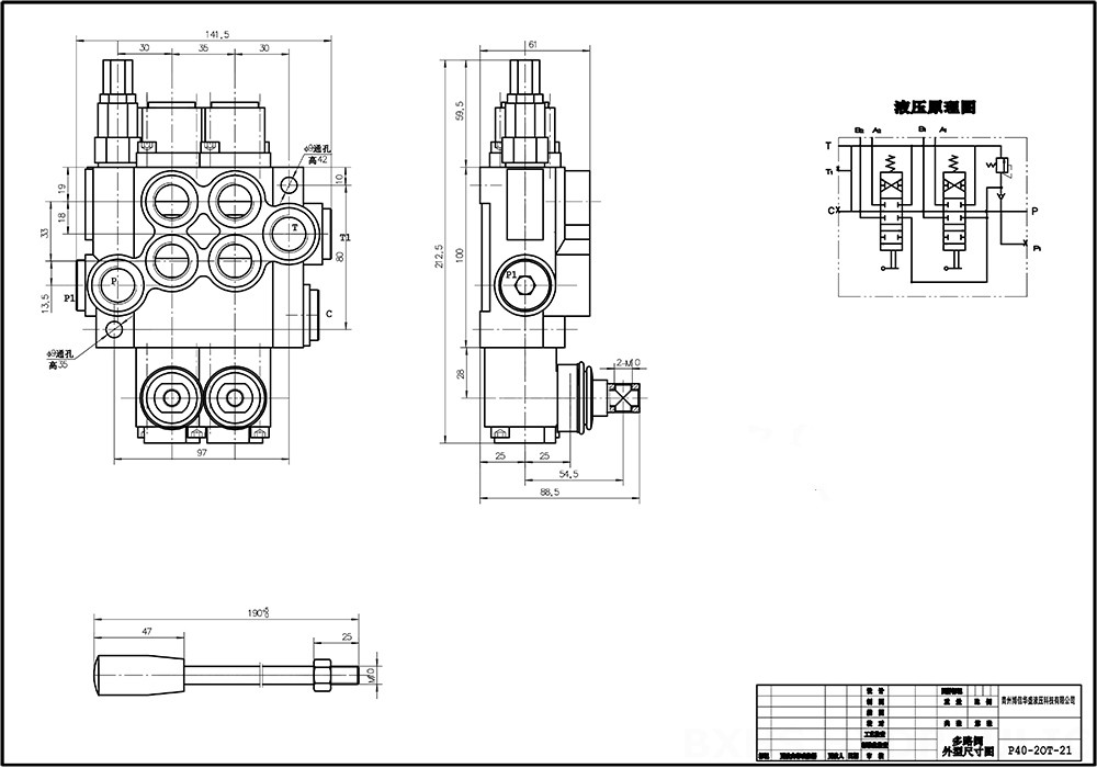 P40A Manual 2 carretes Válvula direccional monobloque drawing image