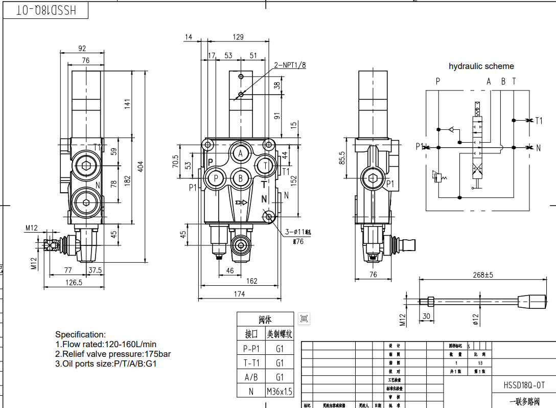 SD18 Neumático 1 carrete Válvula direccional monobloque drawing image