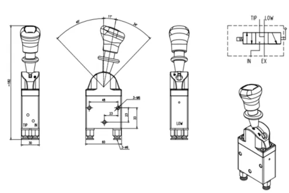 BKQF34B-C Neumático 1 carrete Válvula de control neumática drawing image