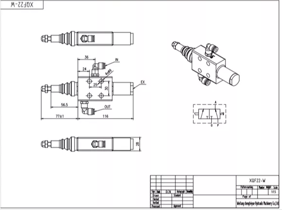XQF-22W Neumático 1 carrete Válvula direccional monobloque drawing image