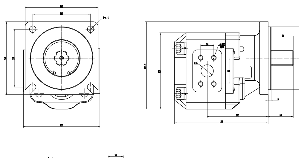 JHP2063 63 cc/rev Bomba hidráulica de engranajes drawing image