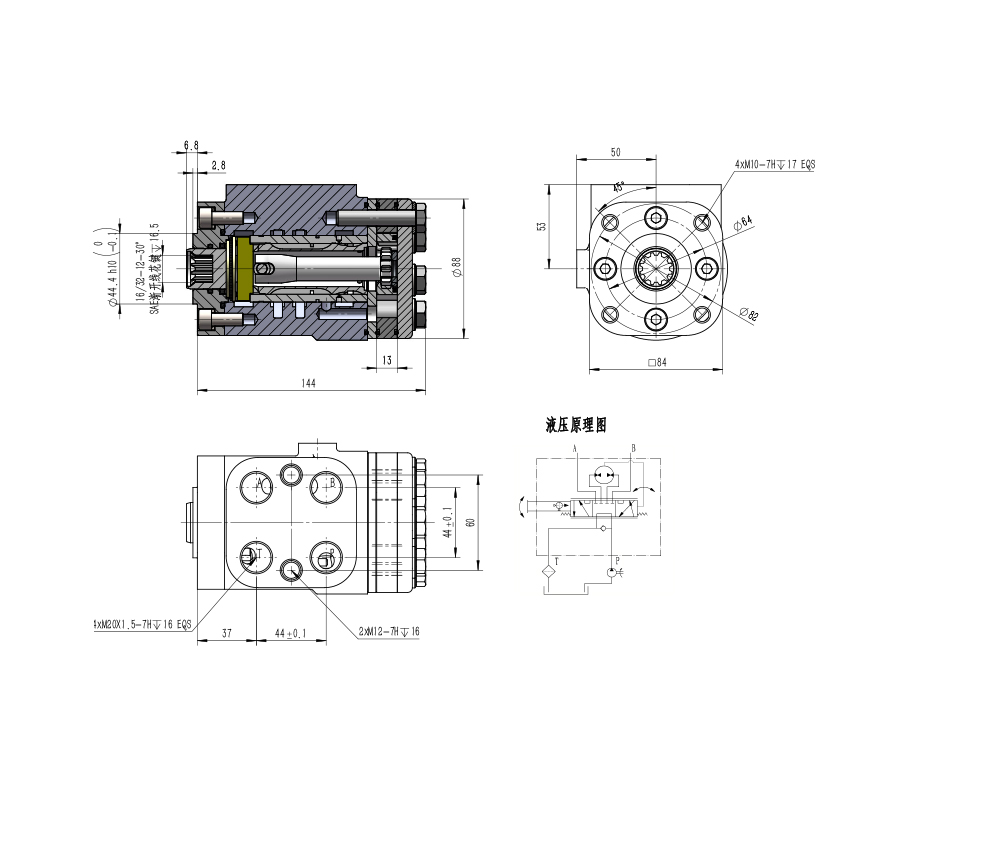BZZ1-E100B 100 ml/r 7,5 L/min Unidad de Dirección drawing image