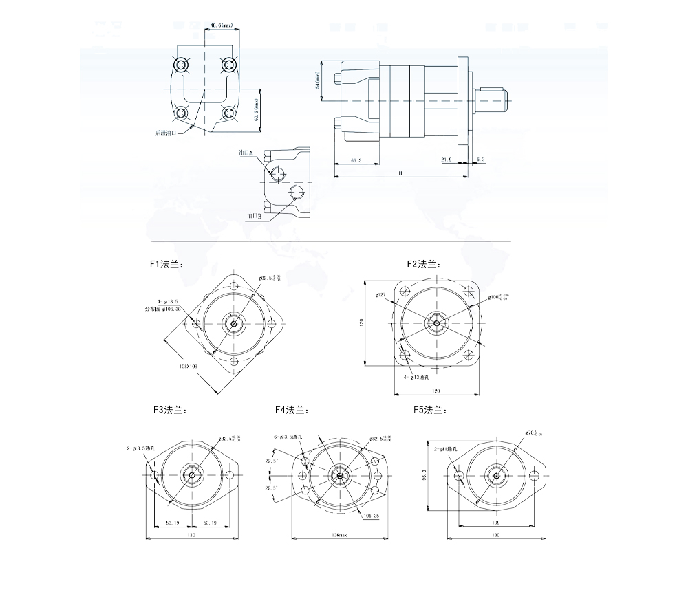 Motor Hidráulico Cicloidal BM5-3 125 cc/r 75 Lpm Motor Hidráulico drawing image