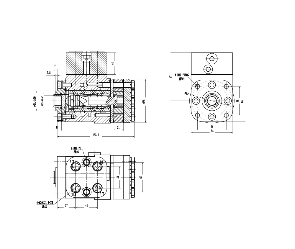BZZ1-E160B 160 ml/r 12 L/min Unidad de Dirección drawing image