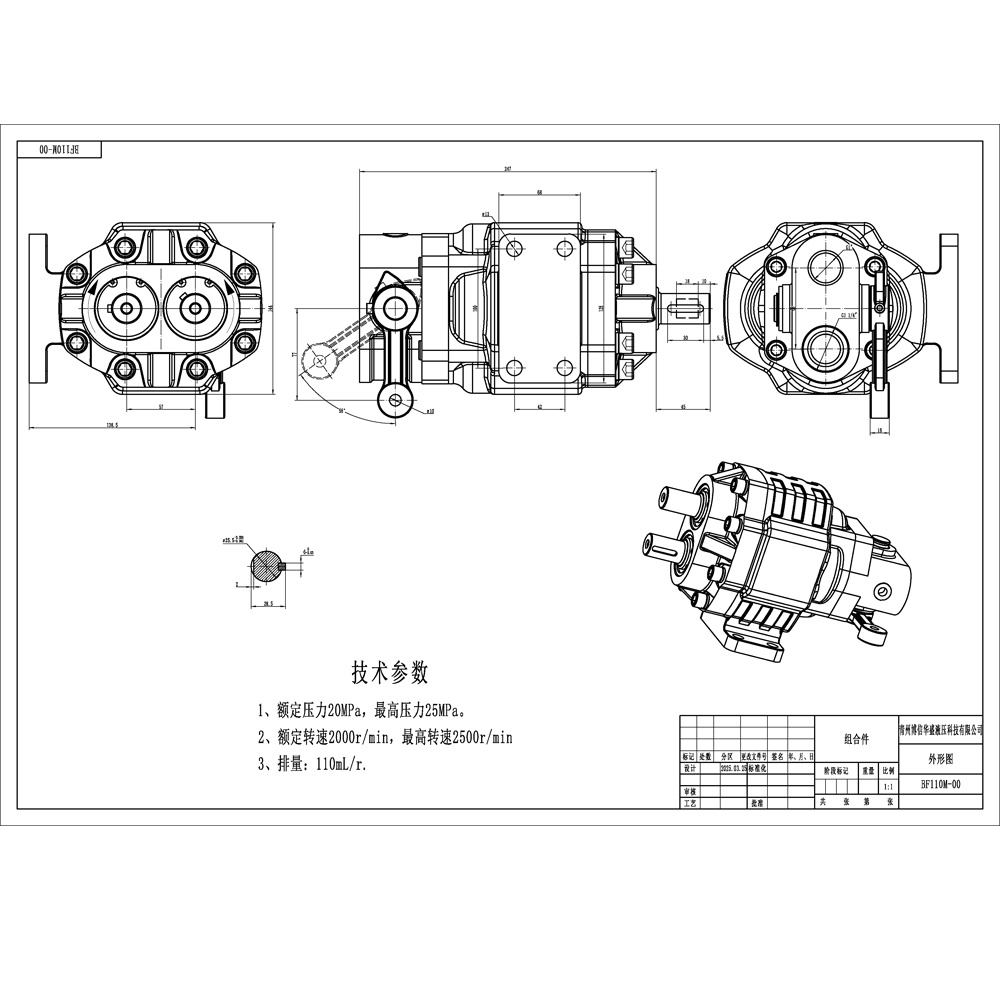 BF110M Desplazamiento por revolución 20 MPa Bomba hidráulica de engranajes drawing image