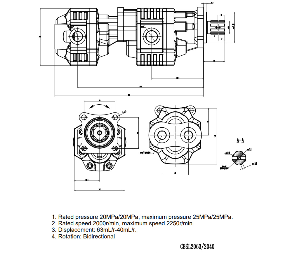 CBSL-2063-2040 63 cc/rev 20 MPa Bomba hidráulica de engranajes drawing image
