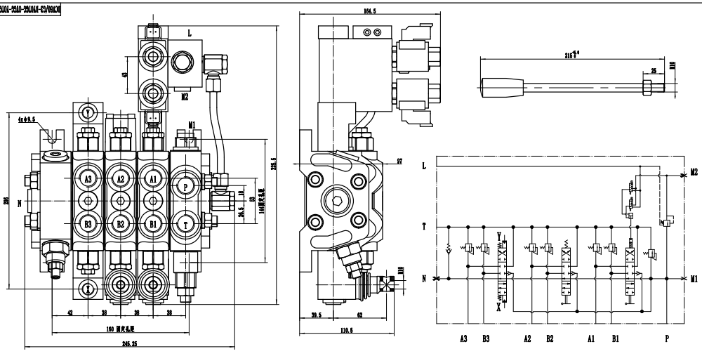 DCV60 Electrohidráulico 3 carretes Válvula direccional seccional drawing image