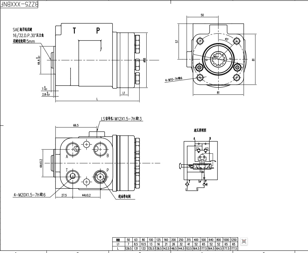 BZZ5-E100BKF 100 ml/r 7,5 L/min Unidad de Dirección drawing image