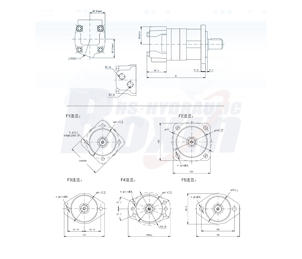 Motor con Válvula de Dirección Manual BM5 160 cc/r 75 Lpm Motor Hidráulico drawing image