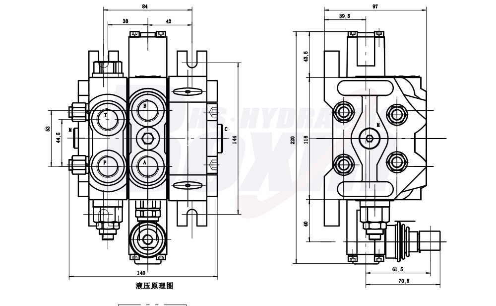 Manual Operated 1 Spool Directional Hydraulic Valve drawing image