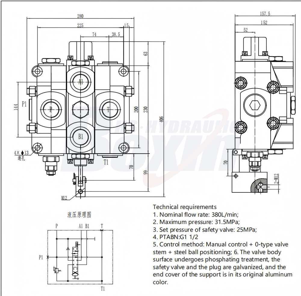 SDS380-OW Manual 1 Spool Sectional Directional Valve Hydraulic Component drawing image