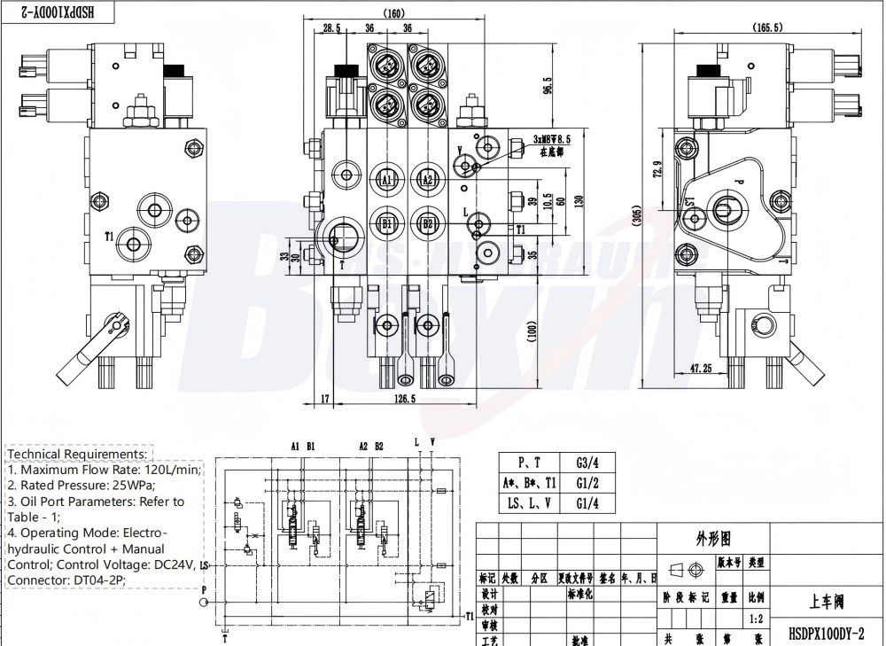Industrial Grade HSDPX100DY-2 Electro-hydraulic Sectional Valve Supply drawing image