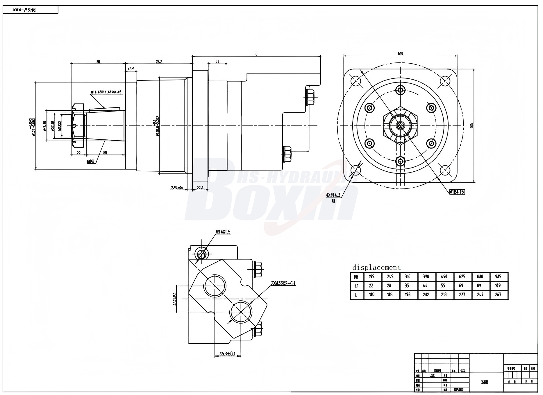 Motor Hidráulico de Cicloide BM6W 310 cc/r 150 Lpm Motor Hidráulico drawing image
