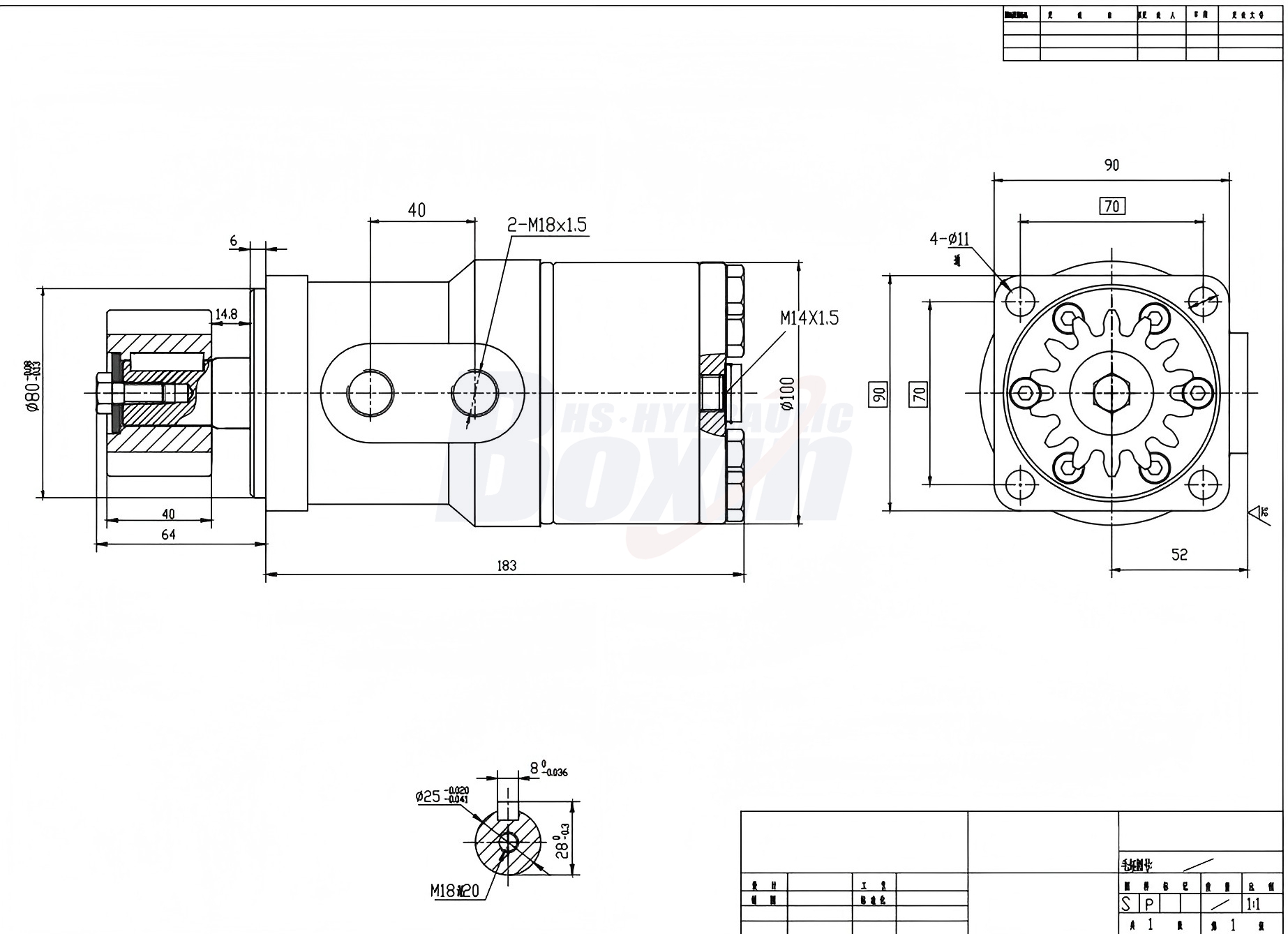 Motor Hidráulico Cicloidal BMR-2 63 cc/r 53 Lpm Motor Hidráulico drawing image