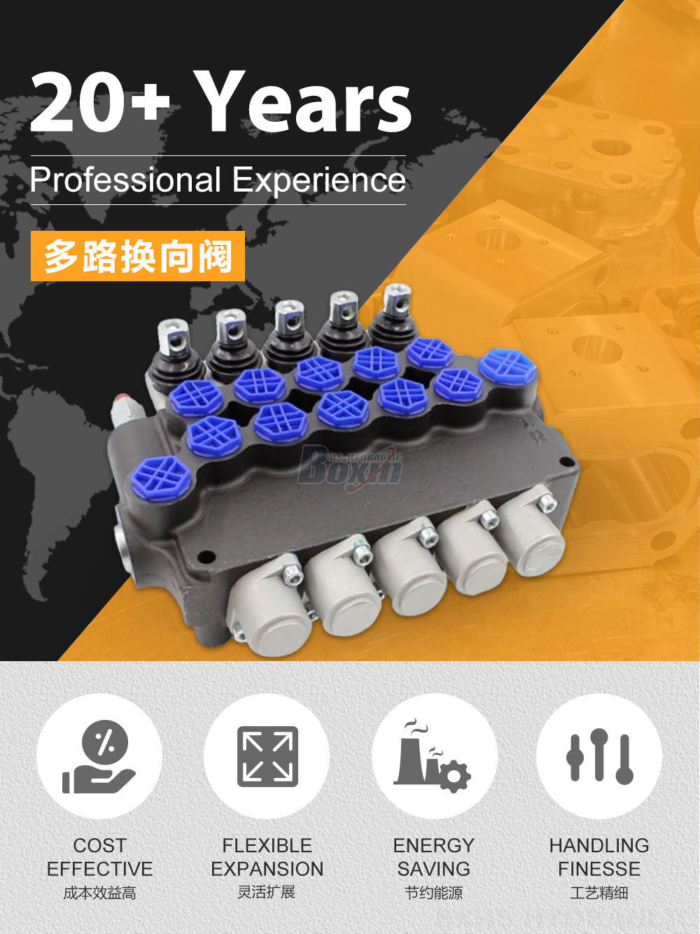 P80F-G34-OT 手控 5 联 整体式换向阀